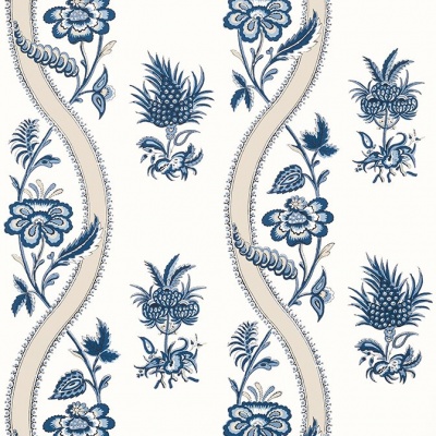 Thibaut Ribbon Floral Wallpaper in Blue & White